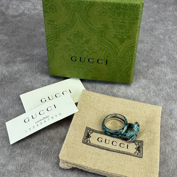 Gucci Garden Silver and Blue Enamel Snake Motif Ring - Picture 10 of 11